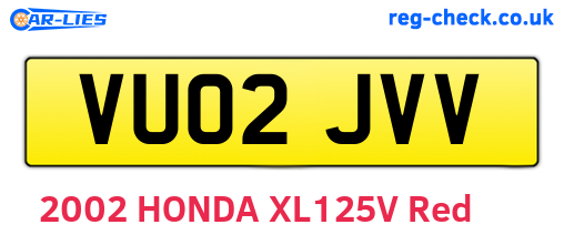 VU02JVV are the vehicle registration plates.