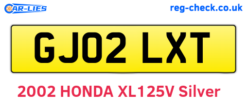 GJ02LXT are the vehicle registration plates.