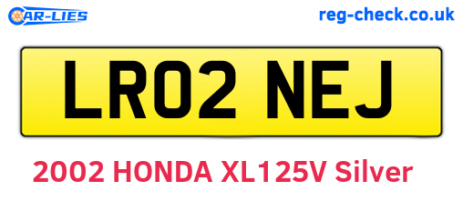 LR02NEJ are the vehicle registration plates.