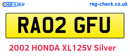 RA02GFU are the vehicle registration plates.