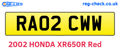 RA02CWW are the vehicle registration plates.