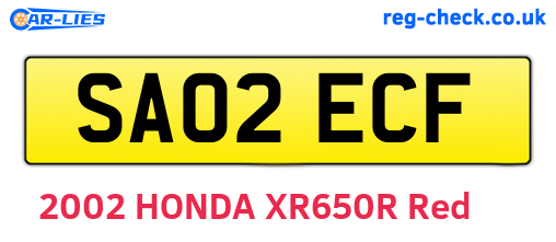 SA02ECF are the vehicle registration plates.