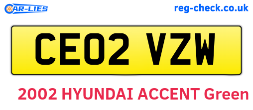 CE02VZW are the vehicle registration plates.