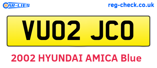 VU02JCO are the vehicle registration plates.