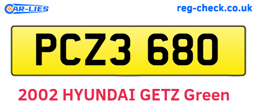 PCZ3680 are the vehicle registration plates.