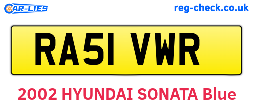 RA51VWR are the vehicle registration plates.