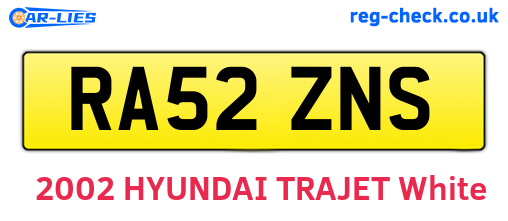 RA52ZNS are the vehicle registration plates.