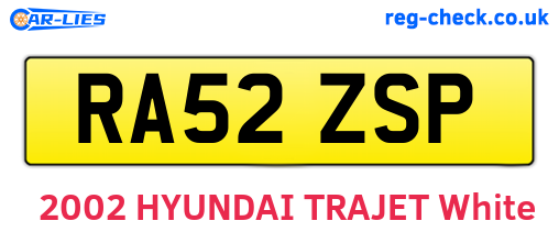 RA52ZSP are the vehicle registration plates.