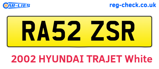 RA52ZSR are the vehicle registration plates.