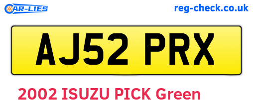 AJ52PRX are the vehicle registration plates.
