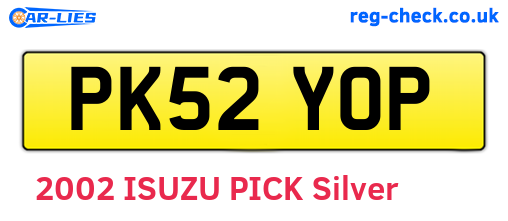 PK52YOP are the vehicle registration plates.