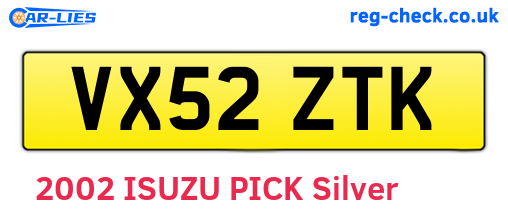 VX52ZTK are the vehicle registration plates.