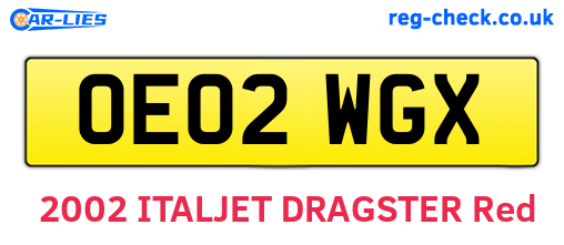 OE02WGX are the vehicle registration plates.