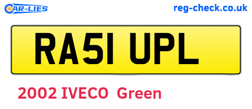 RA51UPL are the vehicle registration plates.