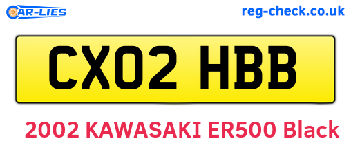 CX02HBB are the vehicle registration plates.