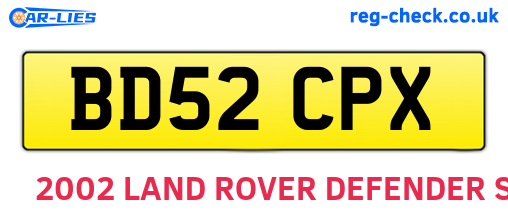 BD52CPX are the vehicle registration plates.