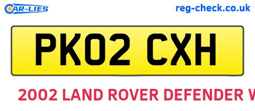PK02CXH are the vehicle registration plates.