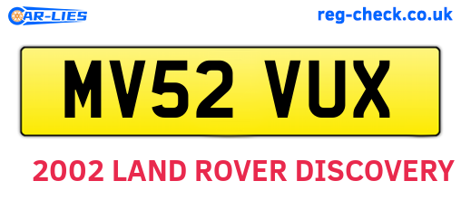 MV52VUX are the vehicle registration plates.