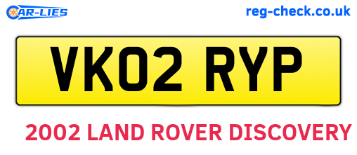 VK02RYP are the vehicle registration plates.