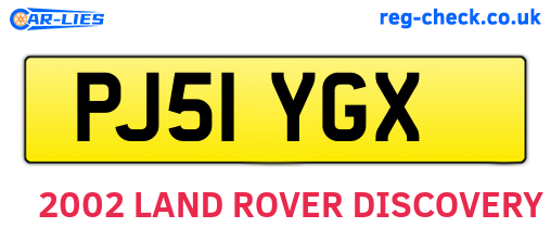 PJ51YGX are the vehicle registration plates.
