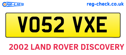 VO52VXE are the vehicle registration plates.