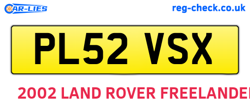 PL52VSX are the vehicle registration plates.