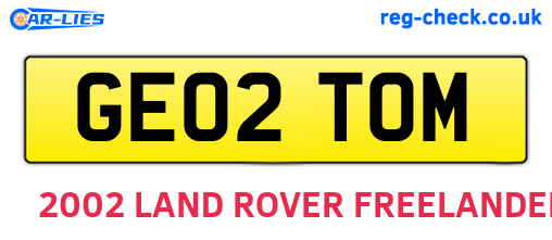 GE02TOM are the vehicle registration plates.
