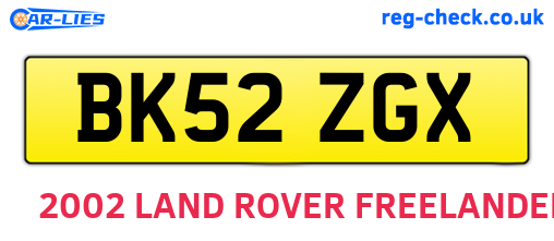 BK52ZGX are the vehicle registration plates.