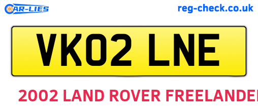 VK02LNE are the vehicle registration plates.