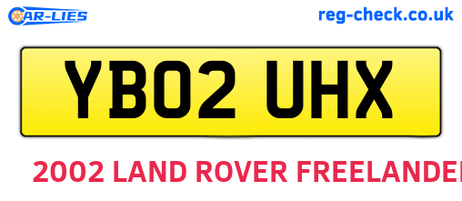 YB02UHX are the vehicle registration plates.