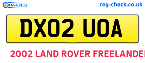 DX02UOA are the vehicle registration plates.