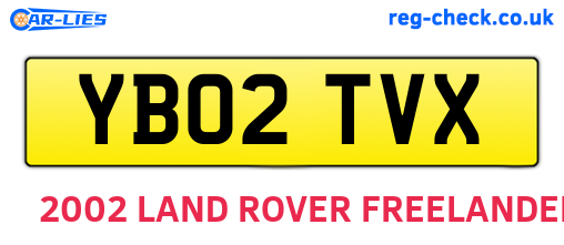 YB02TVX are the vehicle registration plates.