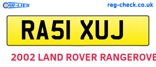 RA51XUJ are the vehicle registration plates.