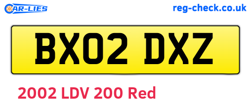 BX02DXZ are the vehicle registration plates.