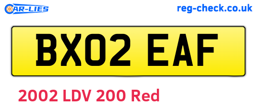 BX02EAF are the vehicle registration plates.