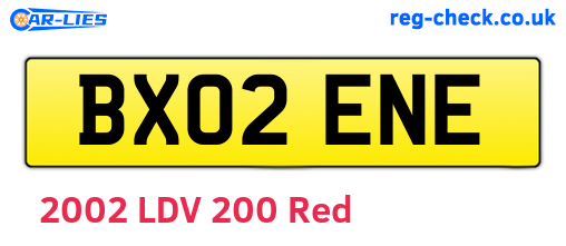 BX02ENE are the vehicle registration plates.