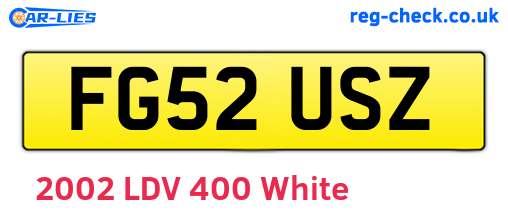FG52USZ are the vehicle registration plates.