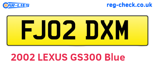 FJ02DXM are the vehicle registration plates.