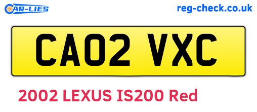 CA02VXC are the vehicle registration plates.