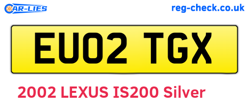 EU02TGX are the vehicle registration plates.