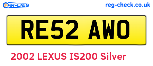 RE52AWO are the vehicle registration plates.