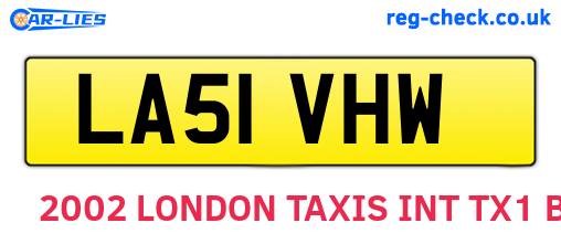 LA51VHW are the vehicle registration plates.