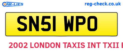 SN51WPO are the vehicle registration plates.