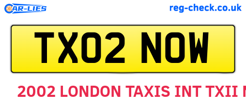 TX02NOW are the vehicle registration plates.