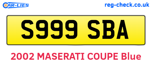 S999SBA are the vehicle registration plates.