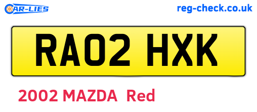 RA02HXK are the vehicle registration plates.