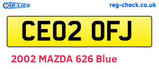 CE02OFJ are the vehicle registration plates.