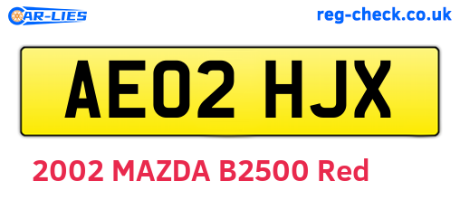 AE02HJX are the vehicle registration plates.