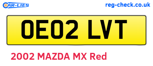 OE02LVT are the vehicle registration plates.