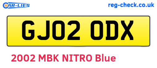 GJ02ODX are the vehicle registration plates.